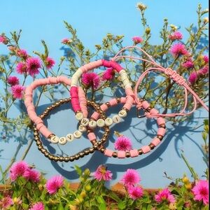 Pink and Gold Beaded Bracelet Set